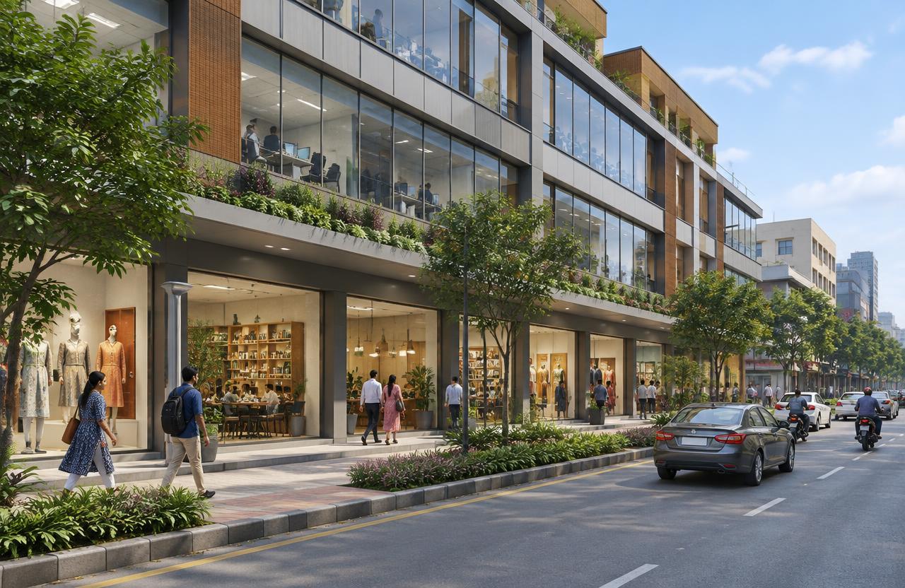 Mixed-use commercial complex with shops and offices