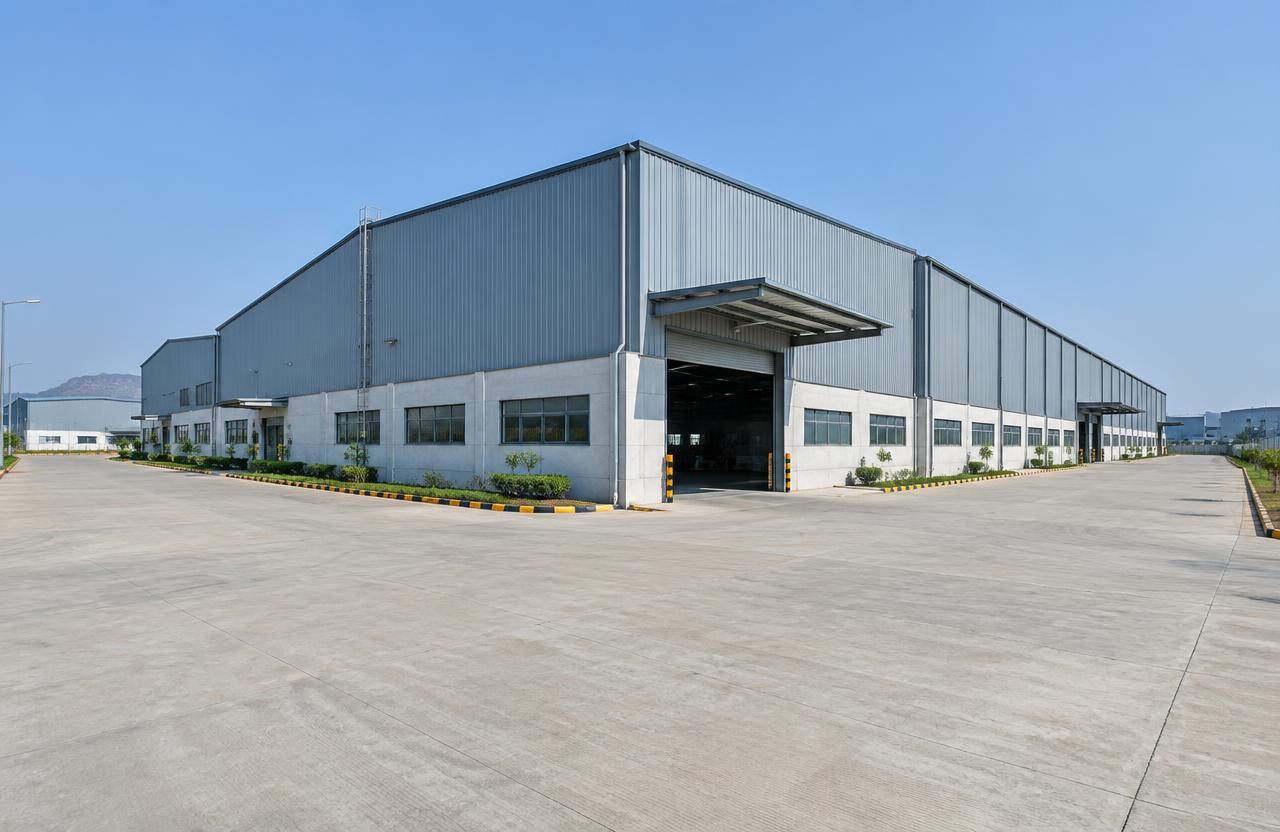 Factory Construction in Mumbai — Factory building with concrete apron in Bhiwandi MIDC