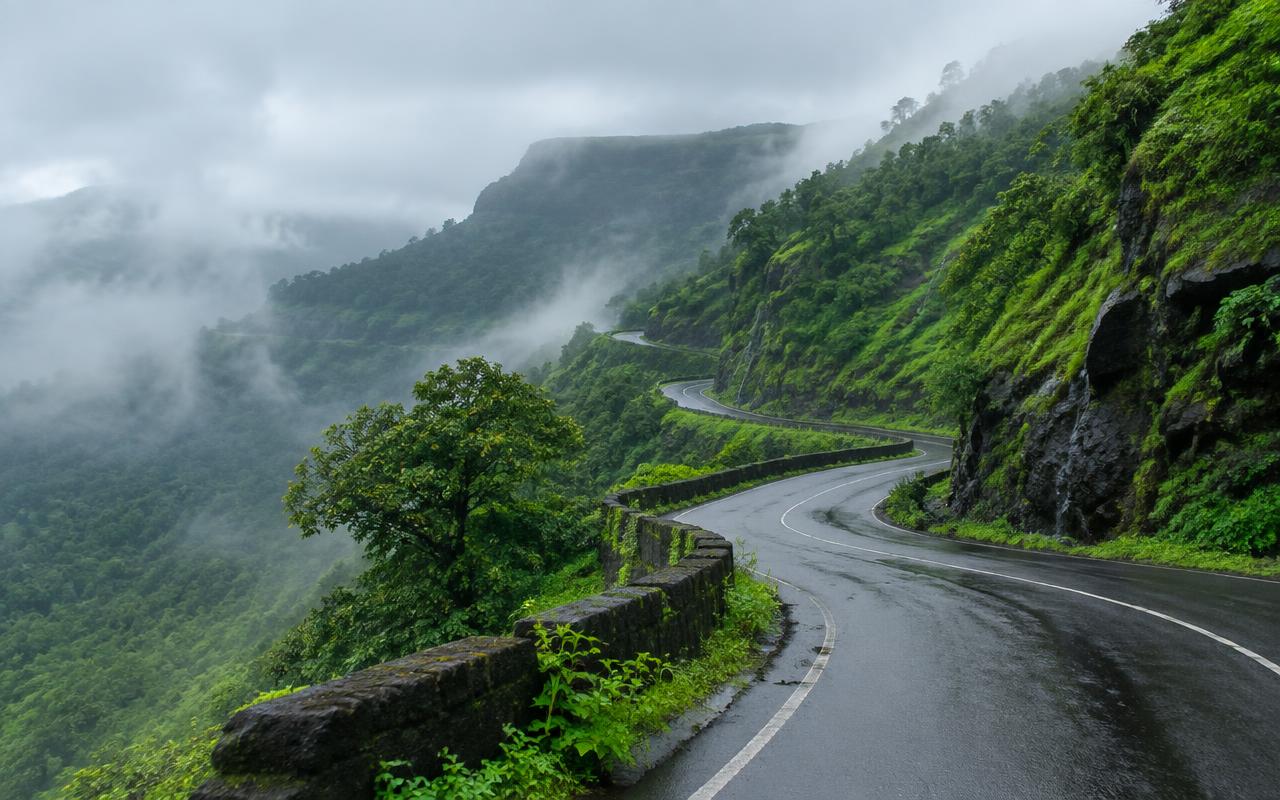Coastal access road through mangroves near Uran in monsoon