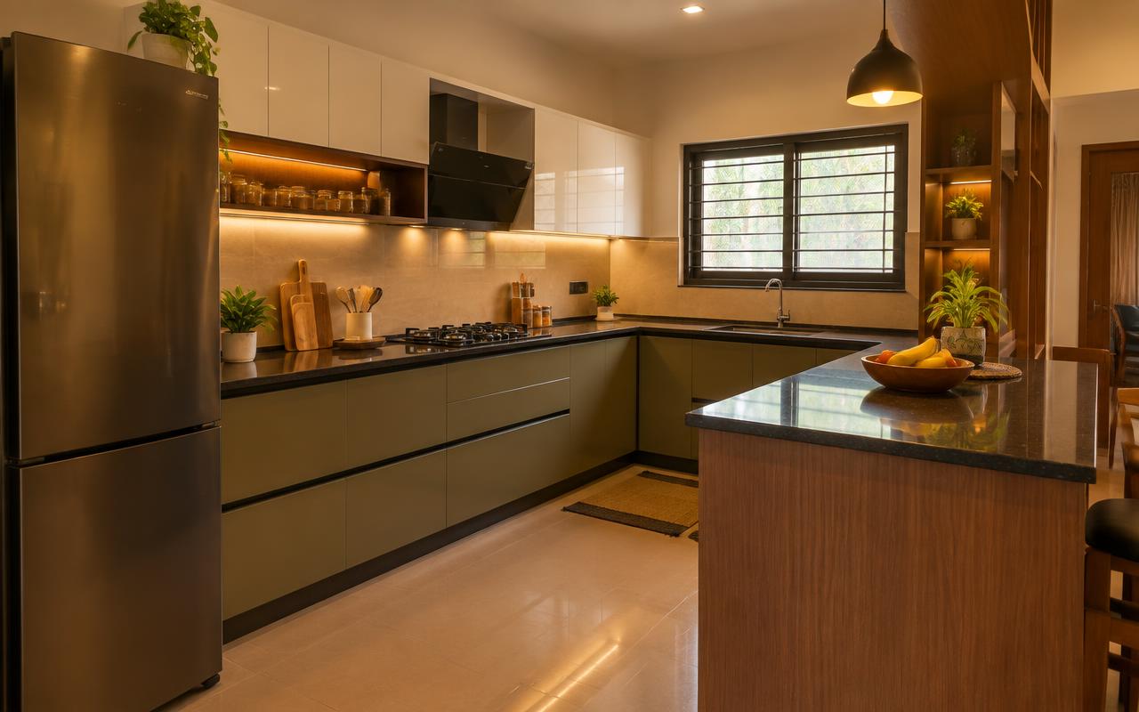 Modern modular kitchen interior in an Indian home