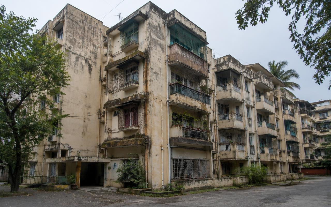 Old 1980s Mumbai housing society building awaiting redevelopment