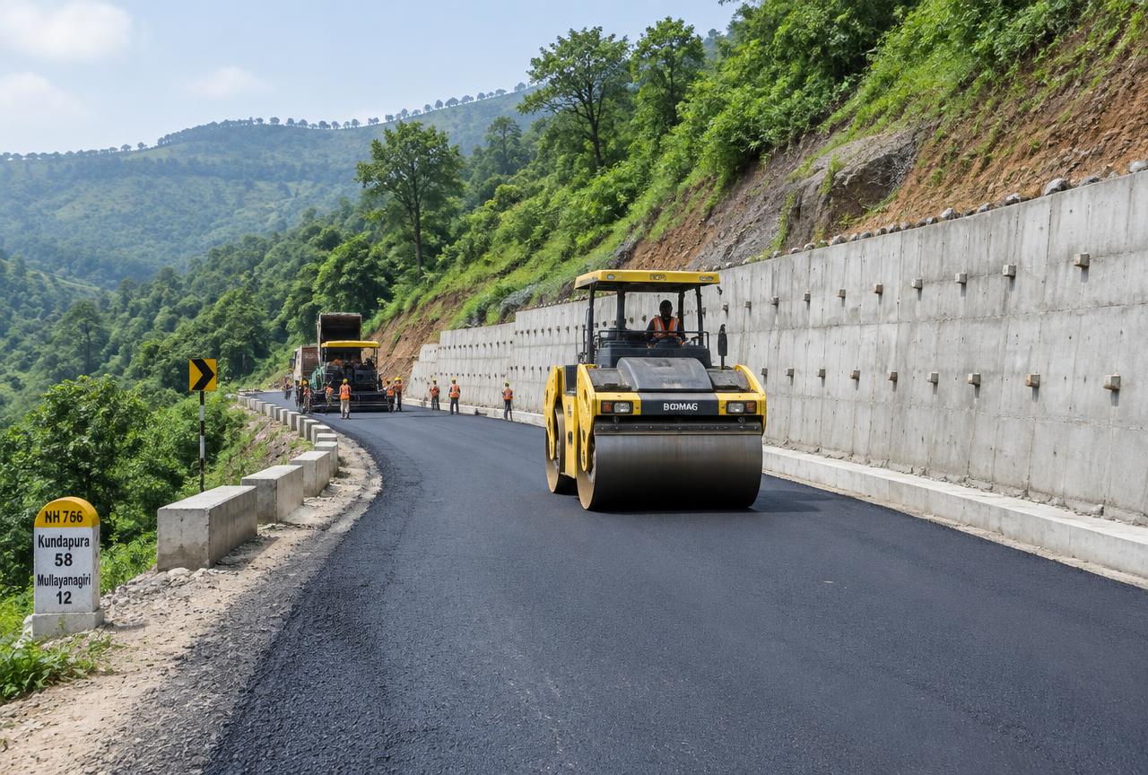 Internal road and retaining wall construction on a coastal slope