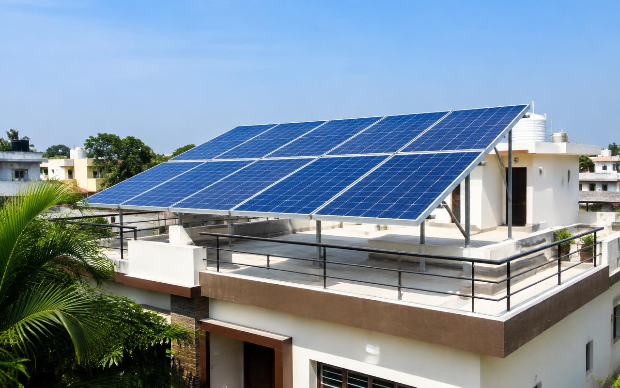 Rooftop solar panels on a residential bungalow terrace in Mumbai — Quality Testing & Audits