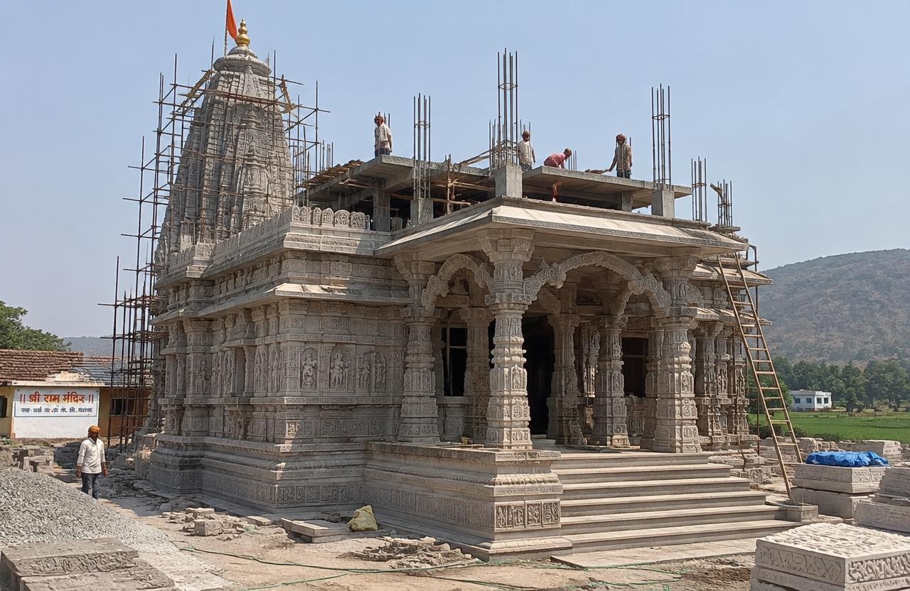 Temple & Community Halls in Mumbai — Carved stone temple nearing completion in rural Maharashtra